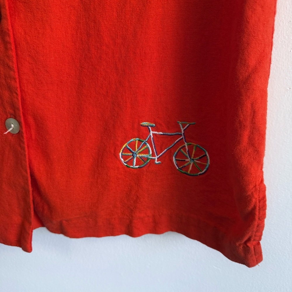 Vintage Dressbarn Orange Linen Embroidered Top Picnic Grandmacore Boho Sz 6 - Picture 5 of 8